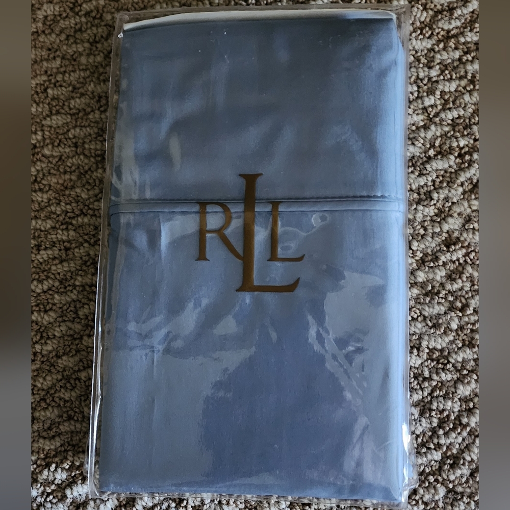 Set of 2 Ralph Lauren Supima Cotton Classic Bedding, Standard Pillow Cases, Blue